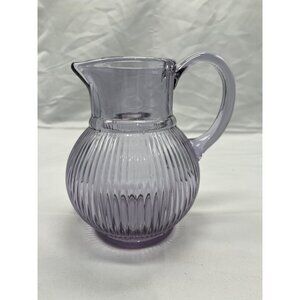 Vintage Lavender Ribbed Glass Pitcher 5" Tall Decorative Hand-Blown Vase Creamer